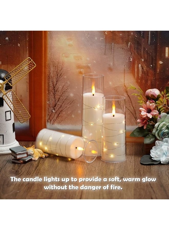 هومستر شموع LED عديمة اللهب بالمؤقت 5 Pc شموع خالية من اللهب للبيئة العاطفية وزخرفة المنزل صدفة أكريلية ثابتة، مع سلسلة نجوم مضمنة، شموع تعمل بالبطارية (أبيض) - Image 3