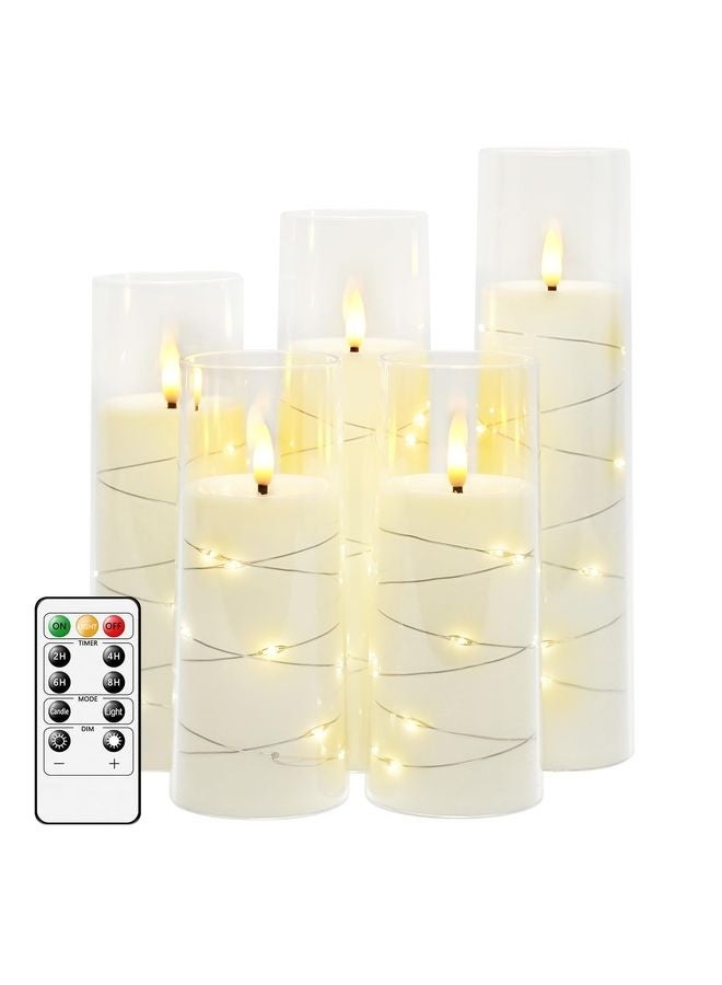 هومستر شموع LED عديمة اللهب بالمؤقت 5 Pc شموع خالية من اللهب للبيئة العاطفية وزخرفة المنزل صدفة أكريلية ثابتة، مع سلسلة نجوم مضمنة، شموع تعمل بالبطارية (أبيض) - Image 1