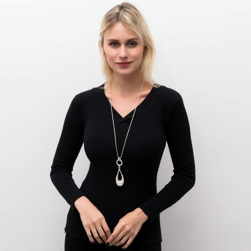welbijoux Long Necklaces for Women Waterdrop Pendant Sweater Layered Y Statement Bohemian Silver Chain Necklace with Gifts Box Jewelry - Image 2