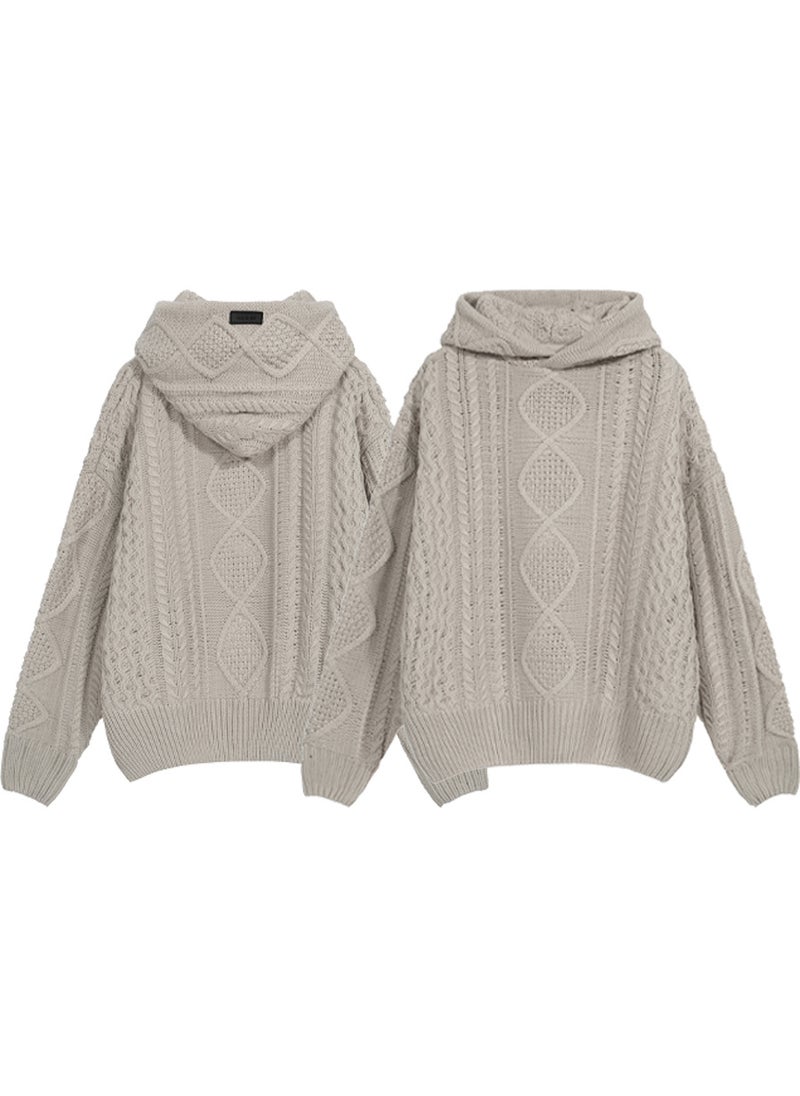 Generic - FOG ESSENTIALS Knit Hoodie Unisex Oversize Beige - Image 1