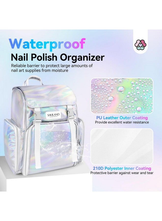 Saviland Nail Polish Organizer Bag: Pu Leather Nail Polish Organizer Case Holds 70 Bottles & Nail Lamp, Portable Travel Nail Organizers And Storage Bag Nail Polish Holder & Nail Tech Supply Organizer  - Image 3