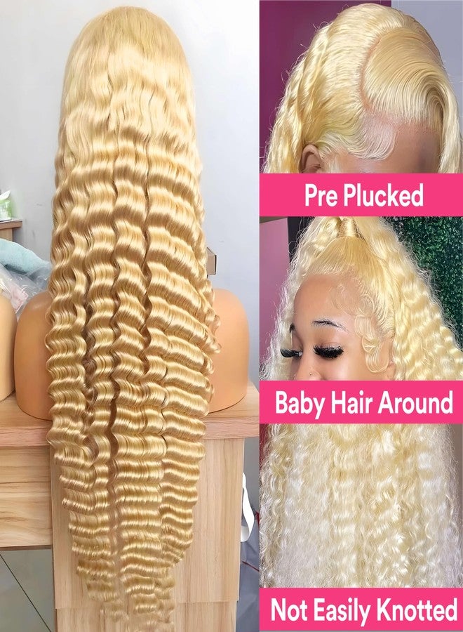 باروكة شعر طبيعي MYDIVA 613 دانتيل أمامي 13x6، شعر أشقر مموج عميق، طول 22 بوصة، كثافة 180%، باروكة دانتيل أمامي 613 HD للنساء، شعر أشقر بدون غراء، شعر طبيعي، منتوفة مسبقًا مع شعر صغير - Image 2