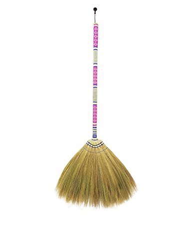 AW BROOMS 40 inch Tall of Asian Broom for Cleaning Tile FloorSoft bristlesLong Handle Hand Grip The Reed Tree with Grass Design for Sweeper Garbage DustVintage BroomDurable Indoor  Outdoor 