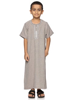 U.S. ELK Boys' Round Neck Short Sleeve Jalabiya | Comfortable and Stylish Kaftan-Inspired Thobe  - Beige  - Image 1