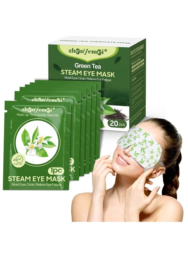 ZHENYEMEI 20 Packs Steam Eye Mask for Relaxation and Eye Strain,Green Tea Self Heating Gentle Eye Steam Mask,Warm and Soothing Eye Pads,Disposable Heated Sleep Mask for Dry Eyes Fatigue Dark Circles Tired Eyes