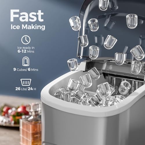 Electactic Ice Makers Countertop,26Lbs/24H,9 Cubes in 6 Mins,Portable Ice Maker Machine with Self-Cleaning,2 Sizes of Bullet Ice,Perfect for Home Kitchen(Grey) - Image 2