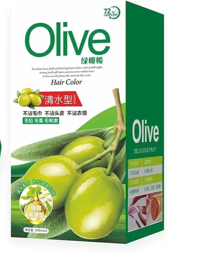 OLIVE Olive Oil Hair Color Cream | Chemical-Free Gray Coverage Hair Dye | Natural Black | 500x2 ml  - Image 1