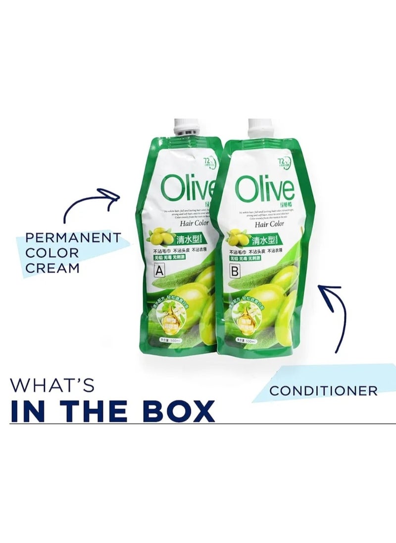 OLIVE Olive Oil Hair Color Cream | Chemical-Free Gray Coverage Hair Dye | Natural Black | 500x2 ml  - Image 3