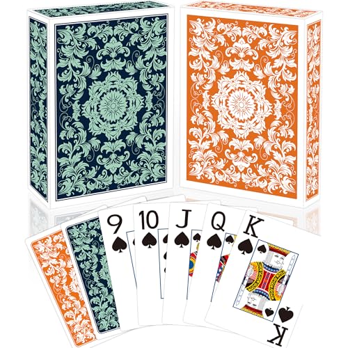 Metsyth Playing CardsDeck of CardsPlaying Card 2 PackPoker Cards SetJumbo Large Print Playing Cards for Adults SeniorsCard Games for Family Game Night Party Green and Orange - Image 1