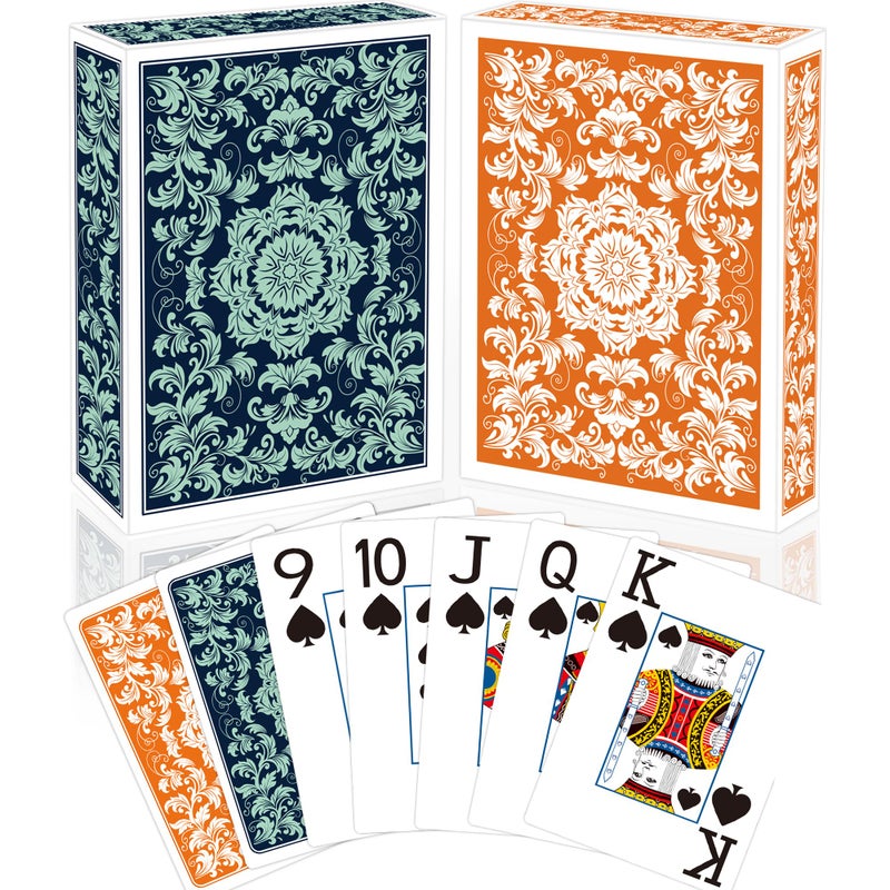 Metsyth Playing CardsDeck of CardsPlaying Card 2 PackPoker Cards SetJumbo Large Print Playing Cards for Adults SeniorsCard Games for Family Game Night Party Green and Orange - Image 3