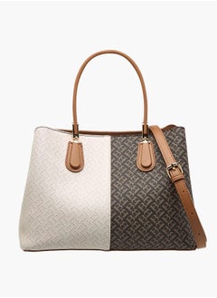 Flora Bella By Shoexpress Women Monogram Print Tote Bag with Handles and Zip Closure  - Image 1