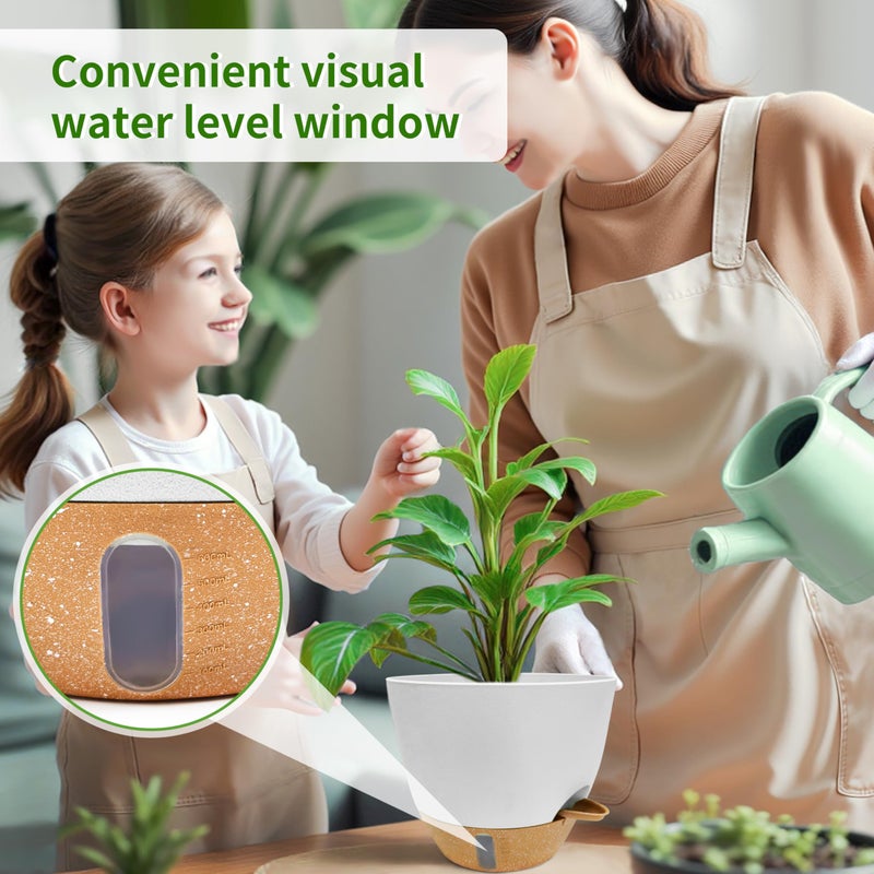 SORANGEUN 12/10/9/8 inch Self Watering Pots with Visual Water Window, Extra Large Self Watering Plant Pot with Drainage Holes and Saucers, White Flower Pots for Indoor Plants - Image 4