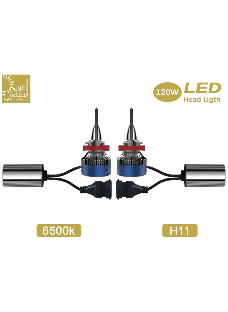 Lighting solutions - Lighting Solutions H11 Car Led Headlight Led Driving Light Headlamp Bulb All-in-one Conversion Kit 120W 6500K 5000LM 2pcs - Image 1