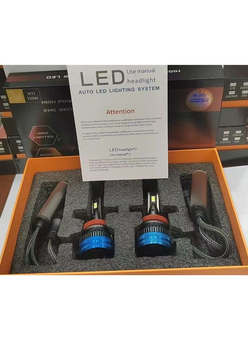 Lighting solutions - Lighting Solutions H11 Car Led Headlight Led Driving Light Headlamp Bulb All-in-one Conversion Kit 120W 6500K 5000LM 2pcs - Image 1