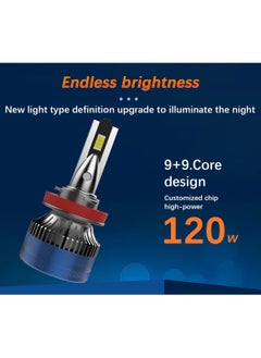 Lighting solutions Lighting Solutions H11 Car Led Headlight Led Driving Light Headlamp Bulb All-in-one Conversion Kit 120W 6500K 5000LM 2pcs  - Image 2