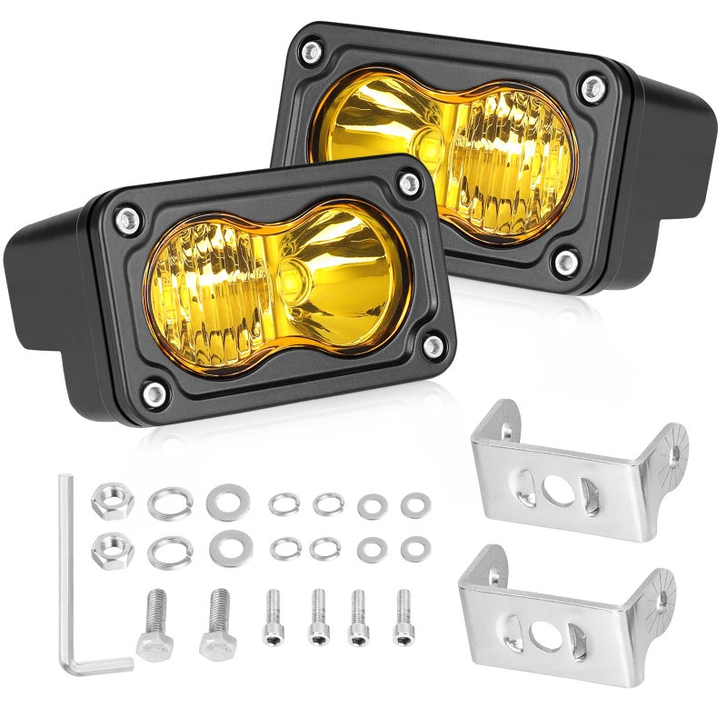 مصابيح LED صفراء AKD جزء 3 بوصة مصابيح CREE LED للطرق 40 واط مجموعة مصابيح ضباب صغيرة صفراء 2 حزمة لشاحنة دراجة نارية دراجة ترابية SUV UTV ATV سوريون تويوتا