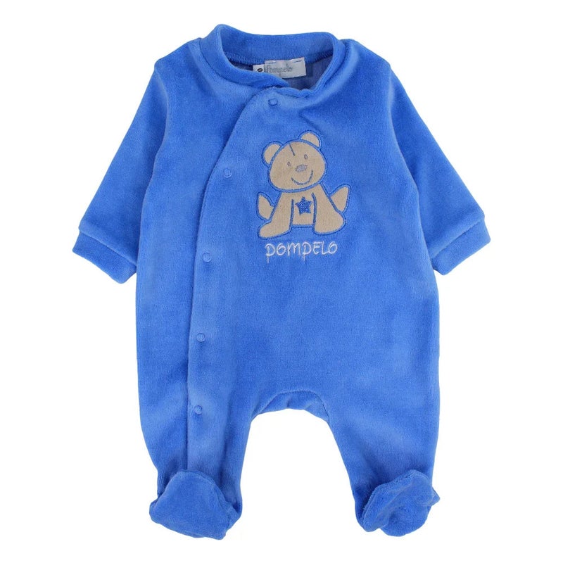Pompelo Baby Boys Velvet Baby Bodysuit – Baby Blue with a Bear Design - Image 1
