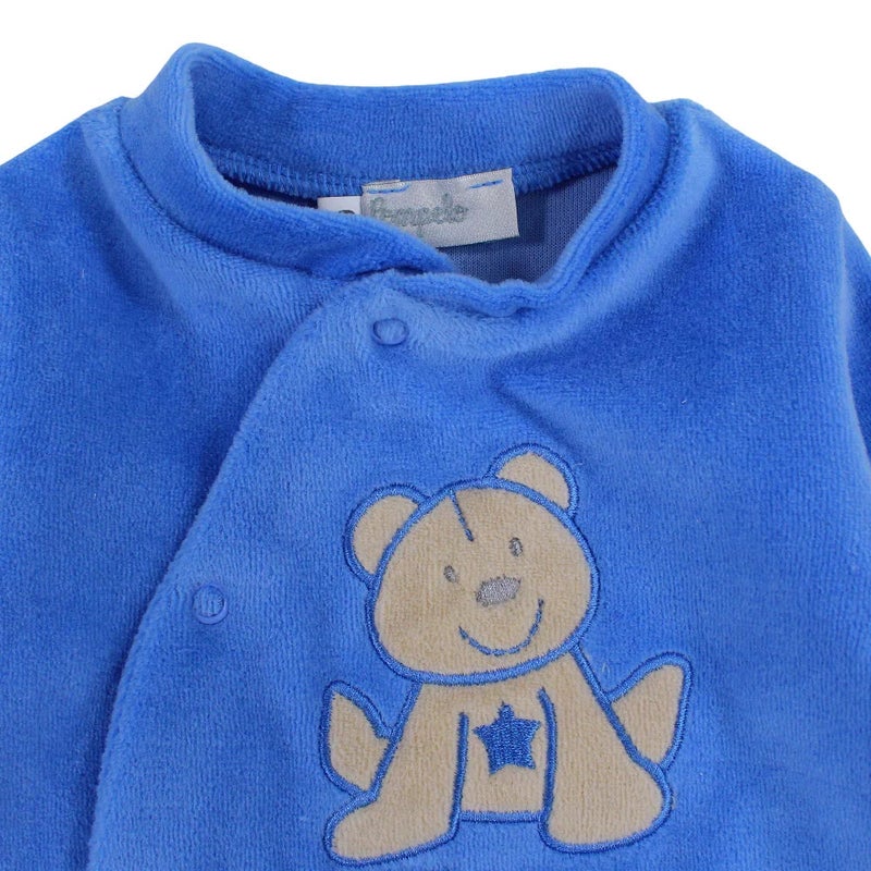 Pompelo Baby Boys Velvet Baby Bodysuit – Baby Blue with a Bear Design - Image 3