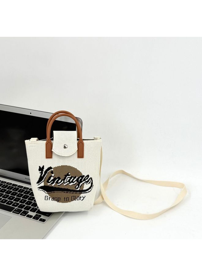 High-end Korean-style Ins Mobile Phone Bag Cartoon Knitted Bag Niche All-match Crossbody Handbag Change-Color:White Letters-dumpling Bag  - Image 1