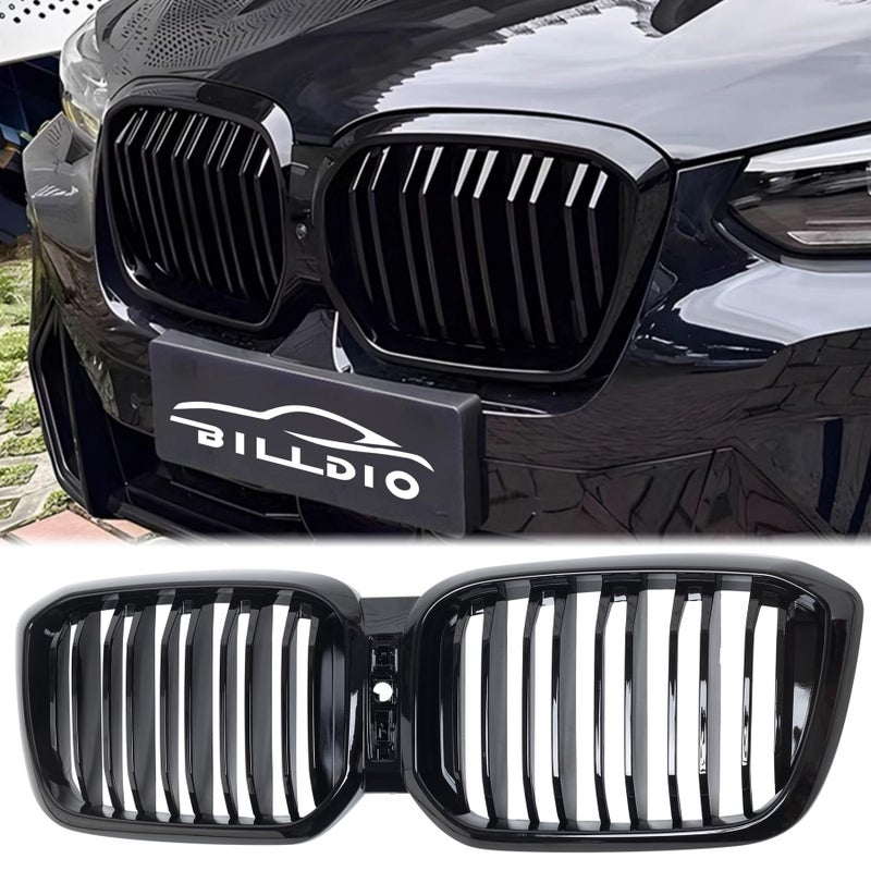 BILLDIO G01 G02 Grill Black Kidney Grille Compatible With 2022IN BMW X3 G01 X4 G02 ABS Double Slat Gloss Black Grille