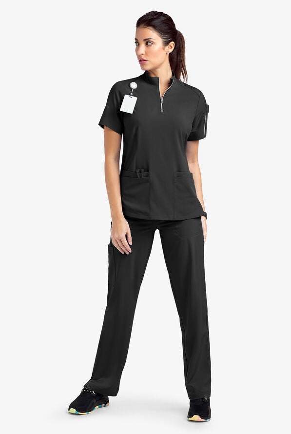 Hand-washing Clothes Summer Short-sleeved Surgical Clothes Beauty Salon Hospital Nurse Clothes Casual Collar Zipper Quick-drying Work Clothes 82010 black suit 