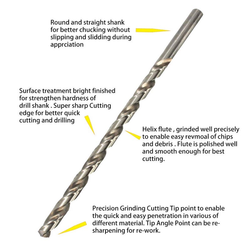 MAX-CRAFT HSS Drill Bit Set 1/2 in. x 12 in. Aircraft Extension Extra Long M2 Bright Deep Hole Drill-3Pcs - Image 2