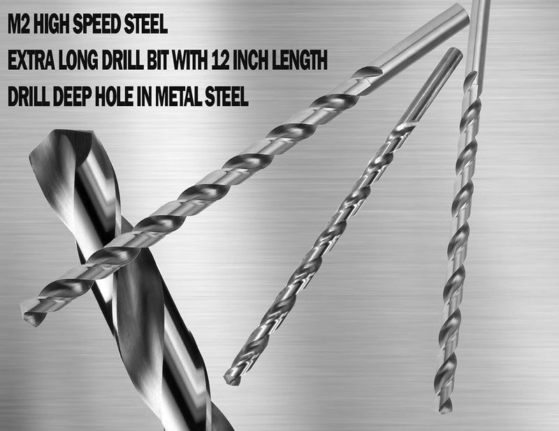 MAX-CRAFT HSS Drill Bit Set 1/2 in. x 12 in. Aircraft Extension Extra Long M2 Bright Deep Hole Drill-3Pcs - Image 4