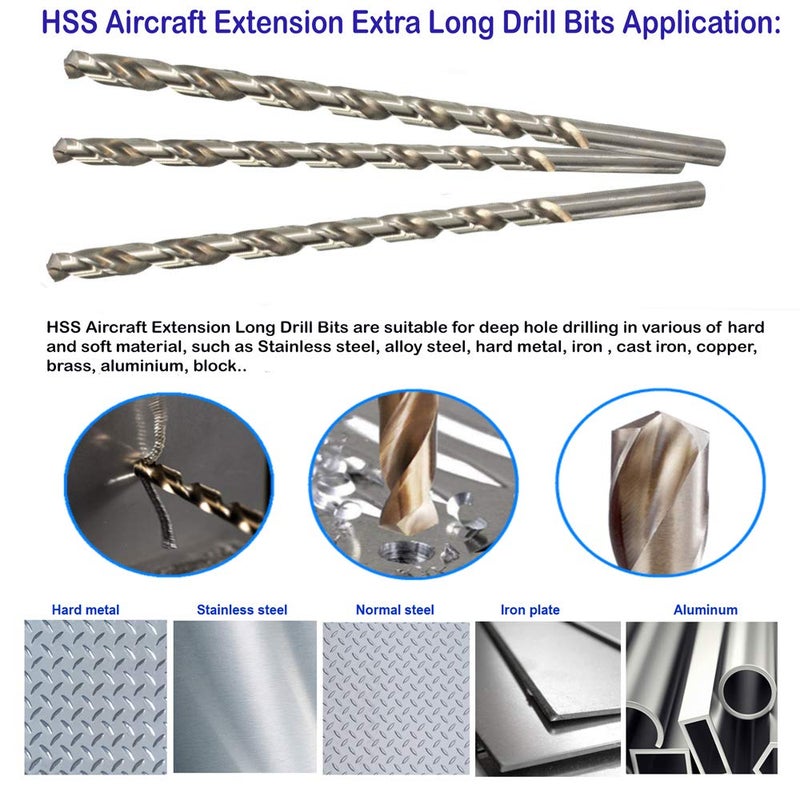 MAX-CRAFT HSS Drill Bit Set 1/2 in. x 12 in. Aircraft Extension Extra Long M2 Bright Deep Hole Drill-3Pcs - Image 3