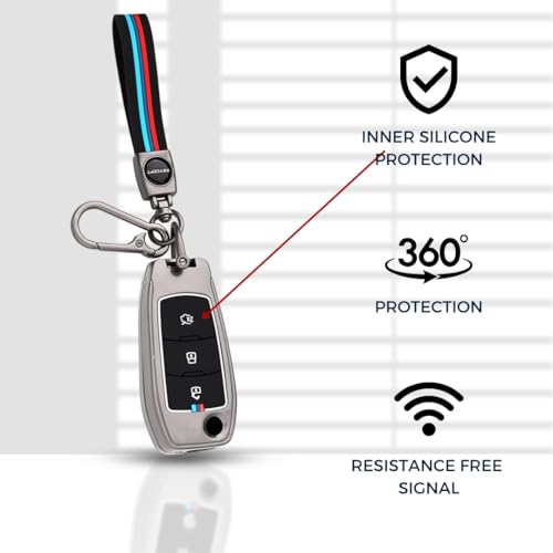 KEYCEPT Metal Key Cover Compatible for Ford Figo, Aspire, Endeavour Flip Key 3 Button Flip Key with Keychain (Long Keychain). - Image 5