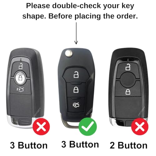 KEYCEPT Metal Key Cover Compatible for Ford Figo, Aspire, Endeavour Flip Key 3 Button Flip Key with Keychain (Long Keychain). - Image 2