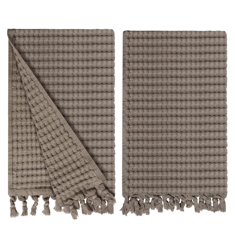 GILDEN TREE Decorative Waffle Hand Towels for Bathroom, 20x35 Large, Quick Drying Fingertip Towel, 2 Pack, Modern Style (Stone) - Image 1