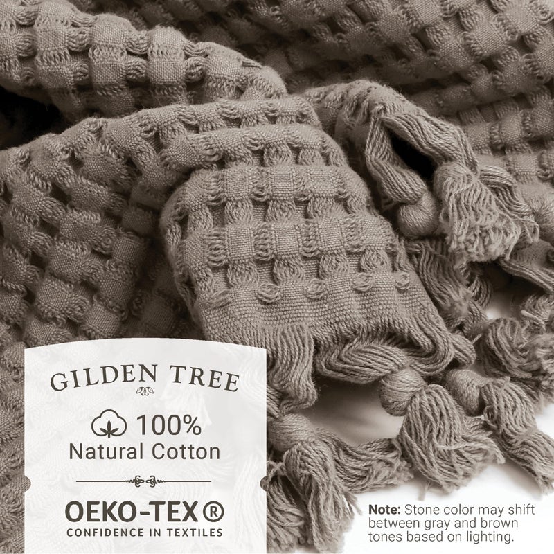 GILDEN TREE Decorative Waffle Hand Towels for Bathroom, 20x35 Large, Quick Drying Fingertip Towel, 2 Pack, Modern Style (Stone) - Image 2