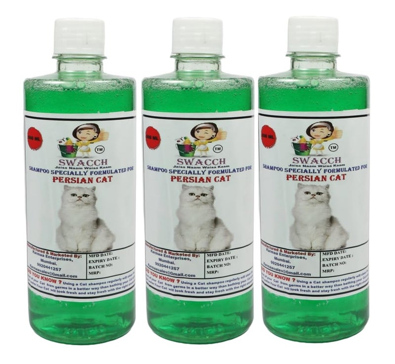 Swacch Persian Cat Shampoo -500ml (Pack of 3) (Neem Alovera) + Bath Brush with Adjustable Straps Combo Pack - Image 2