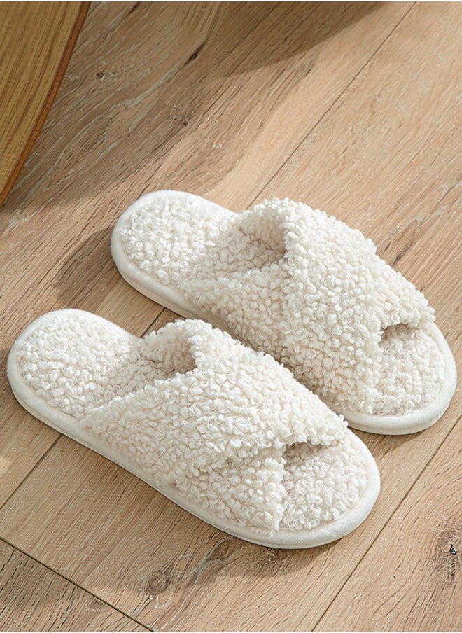 DUNISO Women's Cross Band Slippers, Comfort Warm Plush Slippers, Open Toe Home Slippers, Soft Lightweight Slippers, Washable Flat Slippers, Household Slippers for Indoor & Outdoor  - Image 1