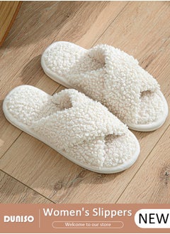 DUNISO Women's Cross Band Slippers, Comfort Warm Plush Slippers, Open Toe Home Slippers, Soft Lightweight Slippers, Washable Flat Slippers, Household Slippers for Indoor & Outdoor  - Image 1