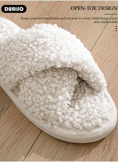 DUNISO Women's Cross Band Slippers, Comfort Warm Plush Slippers, Open Toe Home Slippers, Soft Lightweight Slippers, Washable Flat Slippers, Household Slippers for Indoor & Outdoor  - Image 2