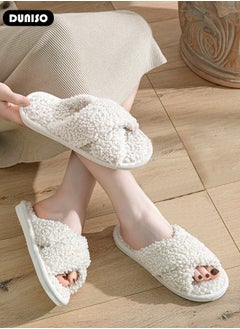 DUNISO Women's Cross Band Slippers, Comfort Warm Plush Slippers, Open Toe Home Slippers, Soft Lightweight Slippers, Washable Flat Slippers, Household Slippers for Indoor & Outdoor  - Image 5