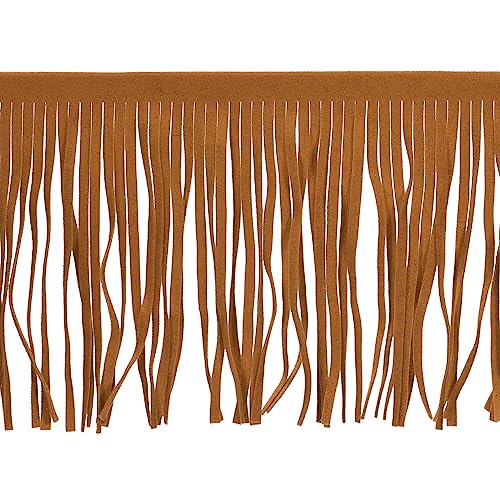 uxcell 1 Yard 4 Inch PU Leather Suede Fringe Trim Double Side Leather Sewing Tassel Fringe for DIY Sewing Dress Crafts Skirt Decoration Brown - Image 1