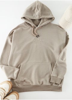 trendyol Mink Oversize/Wide Cut Hooded Floral Embroidered Sweatshirt TMNAW24SW00248  - Image 1