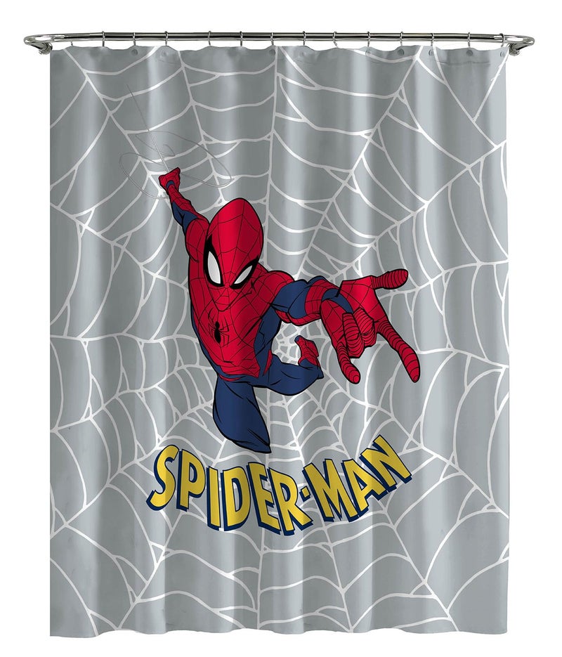 Jay Franco Marvel Spiderman Fabric Shower Curtain - Kids Grey Bathroom Decor - Image 1