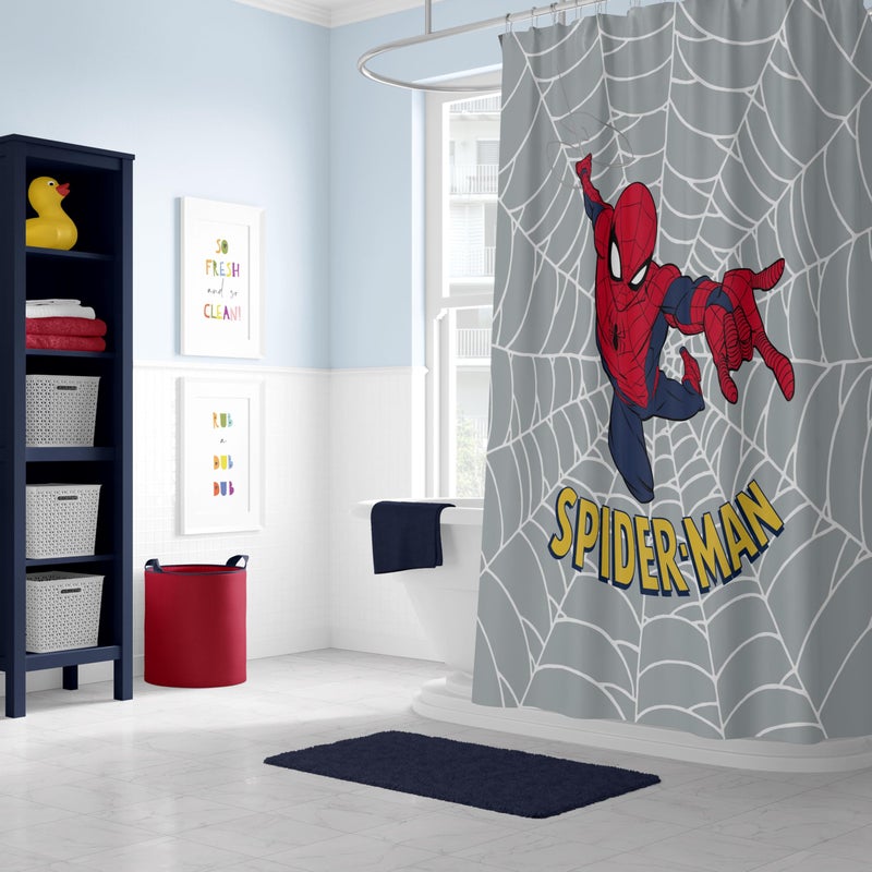 Jay Franco Marvel Spiderman Fabric Shower Curtain - Kids Grey Bathroom Decor - Image 3