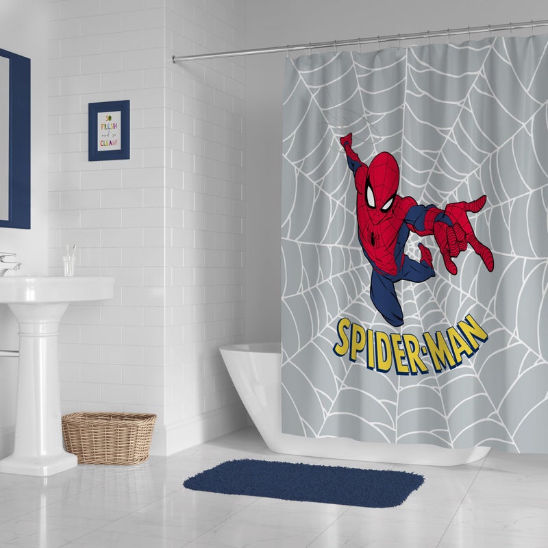 Jay Franco Marvel Spiderman Fabric Shower Curtain - Kids Grey Bathroom Decor - Image 2