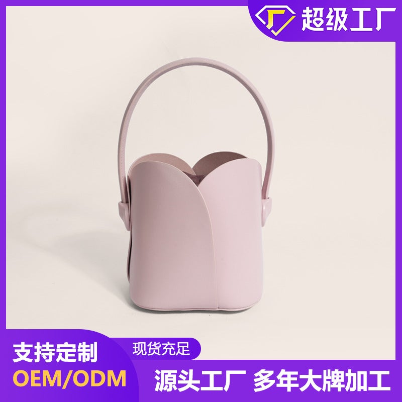 Straw Bag Women'S Summer Genuine Leather Drawstring Petal Bag 2024 Style Girls' Satchel Diagonal Trendy - Image 2