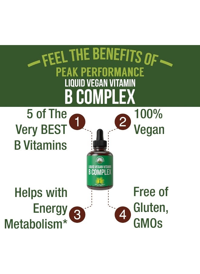 Peak Performance B Complex Liquid Drops Vegan Supplement. Best 5 B Vitamins with B3 Niacin, B6, B7 Biotin, B9 Folate, Methylcobalamin B12. B-Complex For Hair, Skin Nails, Energy. For Adults, Men, Women - Image 2