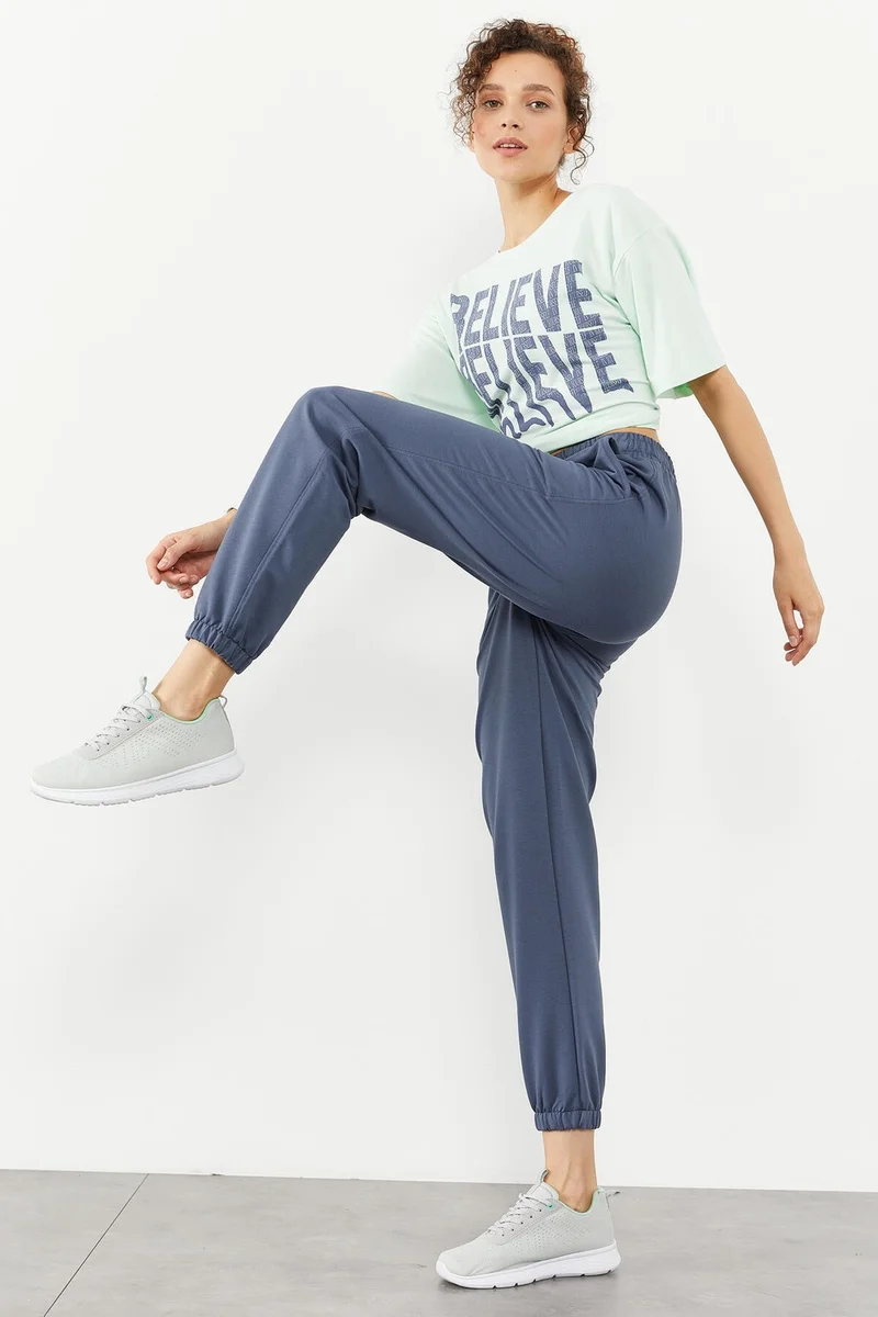 Tommy Life Petrol Women's Pocket High Waist Comfortable Elastic Leg Tracksuit Bottom - 94583
