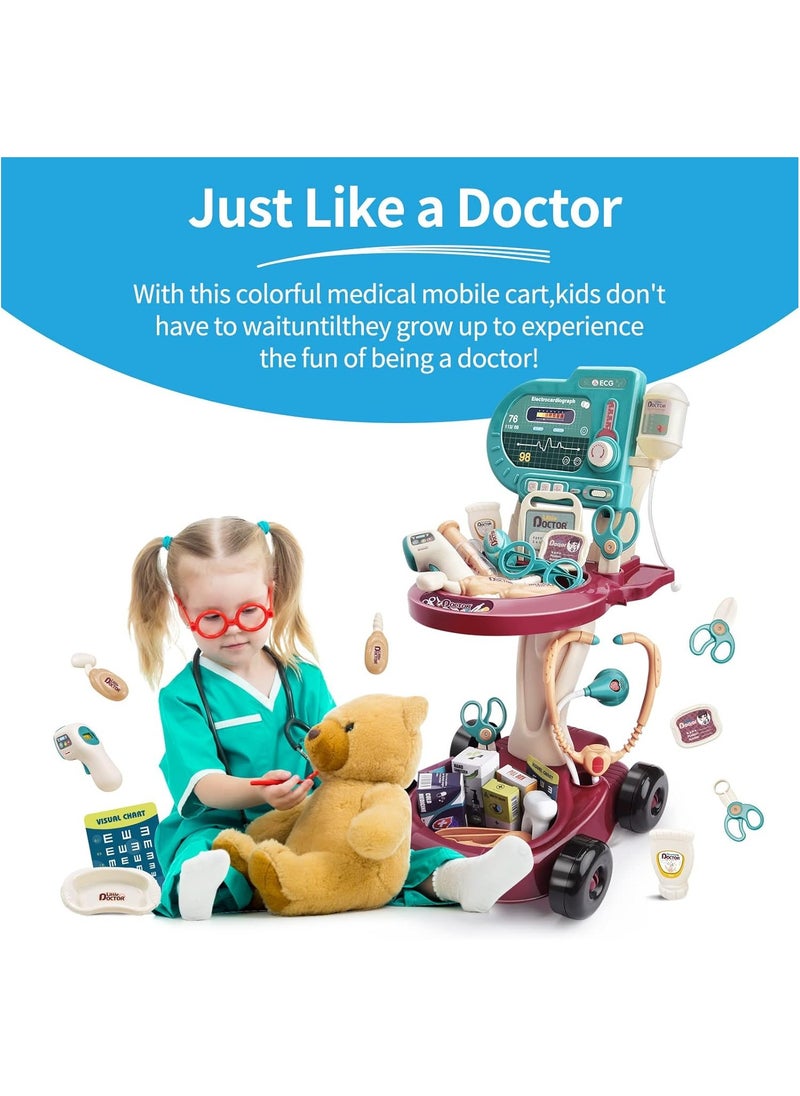 Generic Deejoy Toy Doctor Kit for Kids , Pretend Medical Station Set for Boys & Girls，24 Accessories Mobile Cart with Lights, Eye Chart,, Thermometer, Stethoscope, Pulse Machine Great Gift for Toddlers  - Image 2