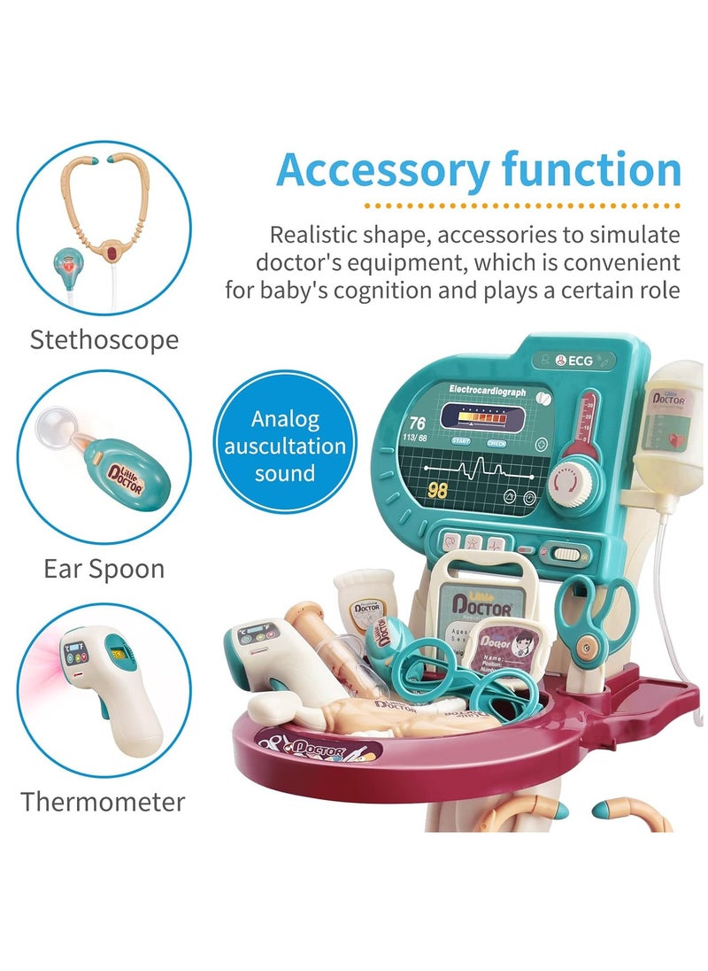 Generic Deejoy Toy Doctor Kit for Kids , Pretend Medical Station Set for Boys & Girls，24 Accessories Mobile Cart with Lights, Eye Chart,, Thermometer, Stethoscope, Pulse Machine Great Gift for Toddlers  - Image 4