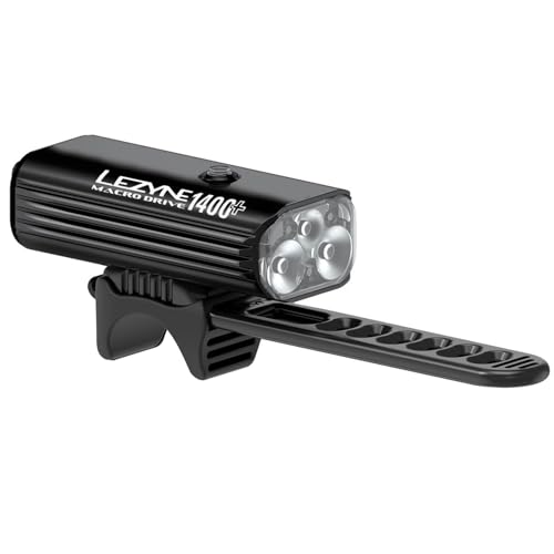 LEZYNE ليزيني ماكرو درايف 1400+ ضوء أمامي للدراجات قابل لإعادة الشحن عبر USB مقاوم للماء IPX7 مع 3 مصابيح LED بيضاء بتقنية ثلاثية التركيز و 4 أوضاع ثابتة و 3 أوضاع وميض | أسود ساتان، 1400 لومن/USB-C - Image 2
