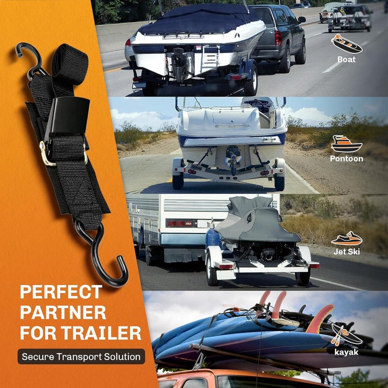 WELLUCK Boat Trailer Transom Tie Downs Straps 1200 LBS, 2" x 4' Adjustable Boat Buckle Transom Tie Downs to Trailer, Marine, Jet ski, Pontoon, with Quick Release Buckle & Anti-Scratch Hooks - Image 5