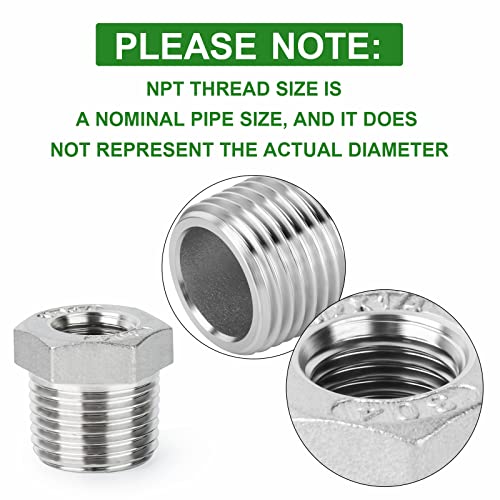 TAISHER 5PCS 304 Stainless Steel Reducer Hex Bushing, 3/4" NPT Male x 1/2" NPT Female, Reducing Pipe Adapter Fitting - Image 5